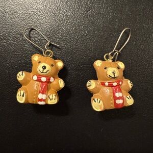 Cute Christmas Bear Earrings with Red Scarf